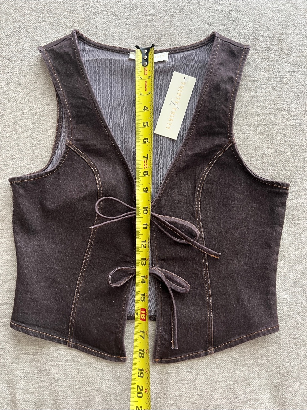 Thirty Thirty Brown Jean Tie-Front Crop Vest - Picture 8 of 9